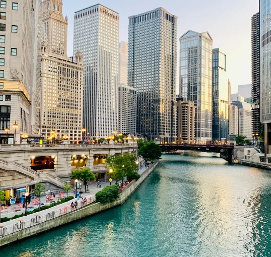 Chicago River running through downtown Chicago